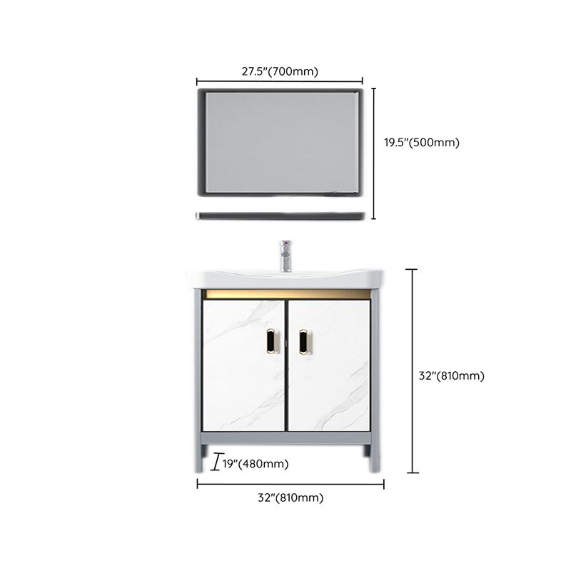 White Vanity Set Single Sink Freestanding Metal Mirror Bathroom Vanity with Faucet Clearhalo 'Bathroom Remodel & Bathroom Fixtures' 'Bathroom Vanities' 'bathroom_vanities' 'Home Improvement' 'home_improvement' 'home_improvement_bathroom_vanities' 1200x1200_972624ec-5cb5-4f4d-a751-feb0c02f2df3