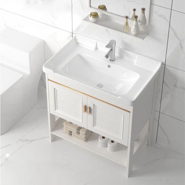 Modern Metal Freestanding Sink Vanity White with Sink Shelf for Bathroom Clearhalo 'Bathroom Remodel & Bathroom Fixtures' 'Bathroom Vanities' 'bathroom_vanities' 'Home Improvement' 'home_improvement' 'home_improvement_bathroom_vanities' 1200x1200_9750bfd5-48d1-485b-a3f6-725d0a6e4d0a