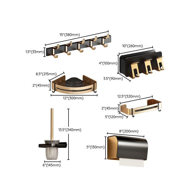 Black and Brass Bathroom Accessory Set Contemporary Bath Set with Bath Shelf/Towel Bar Clearhalo 'Bathroom Hardware Sets' 'Bathroom Hardware' 'Bathroom Remodel & Bathroom Fixtures' 'bathroom_hardware_sets' 'Home Improvement' 'home_improvement' 'home_improvement_bathroom_hardware_sets' 1200x1200_97611425-ed16-4cdc-8fea-73524c50090b