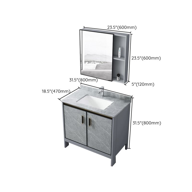 Grey Bathroom Vanity Metal Frame Freestanding Single Sink Rectangular Vanity with Doors Clearhalo 'Bathroom Remodel & Bathroom Fixtures' 'Bathroom Vanities' 'bathroom_vanities' 'Home Improvement' 'home_improvement' 'home_improvement_bathroom_vanities' 1200x1200_98c1ba5d-d9e8-4eb4-8089-2433a58cd166