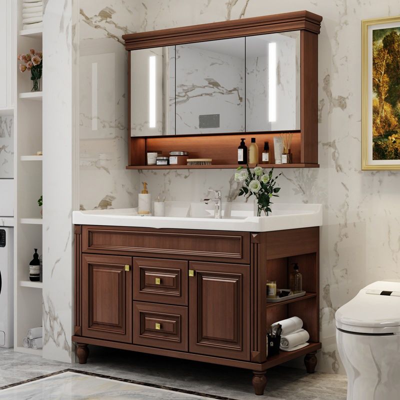 Bathroom Vanity Set Mirror Storage Shelf Ceramic Sink 2 Doors Sink Vanity with Faucet Clearhalo 'Bathroom Remodel & Bathroom Fixtures' 'Bathroom Vanities' 'bathroom_vanities' 'Home Improvement' 'home_improvement' 'home_improvement_bathroom_vanities' 1200x1200_99212858-9a98-4f63-b822-423e9fc5c061