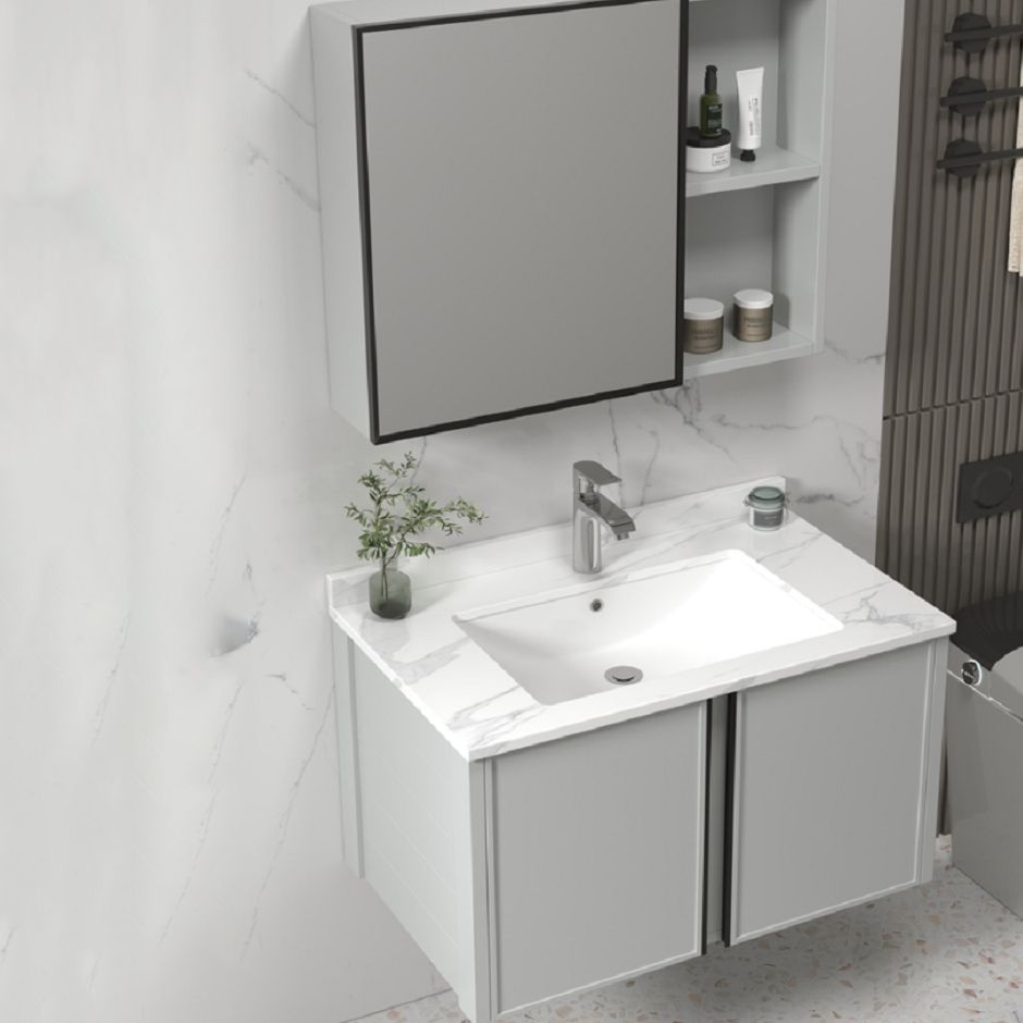 Modern Gray Bath Vanity Metal Frame Single Rectangular Wall Mount Sink Vanity Clearhalo 'Bathroom Remodel & Bathroom Fixtures' 'Bathroom Vanities' 'bathroom_vanities' 'Home Improvement' 'home_improvement' 'home_improvement_bathroom_vanities' 1200x1200_9939516b-6c06-4bb2-92a8-65cc3ecc554c