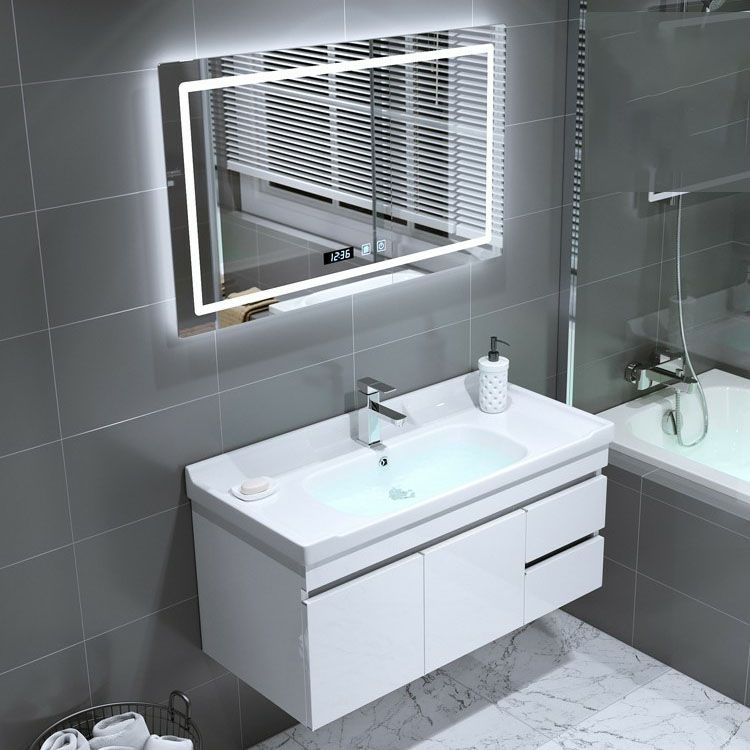 Wall Mount White Modern Bathroom Sink Vanity with Mirror Faucet Clearhalo 'Bathroom Remodel & Bathroom Fixtures' 'Bathroom Vanities' 'bathroom_vanities' 'Home Improvement' 'home_improvement' 'home_improvement_bathroom_vanities' 1200x1200_993f6974-94f7-4c9b-a214-229c6b0935b7