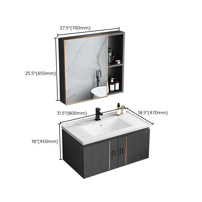 Modern Single Sink Vanity Black Ceramic Bath Vanity with Soft Close Door Clearhalo 'Bathroom Remodel & Bathroom Fixtures' 'Bathroom Vanities' 'bathroom_vanities' 'Home Improvement' 'home_improvement' 'home_improvement_bathroom_vanities' 1200x1200_9940fd74-eef9-48e5-8e90-0e2fee571d10