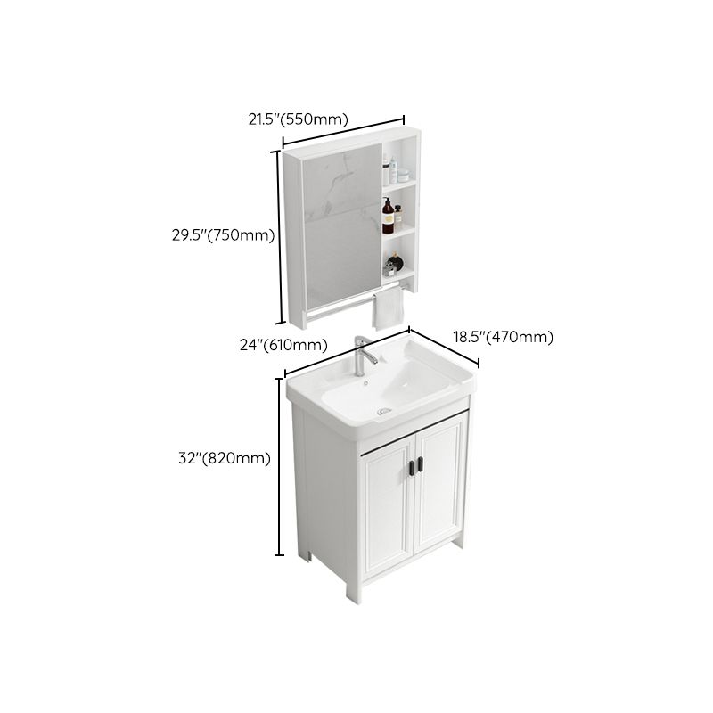 Rectangle Vanity Set White 2 Doors Freestanding Metal Frame Single Sink Vanity Clearhalo 'Bathroom Remodel & Bathroom Fixtures' 'Bathroom Vanities' 'bathroom_vanities' 'Home Improvement' 'home_improvement' 'home_improvement_bathroom_vanities' 1200x1200_9967de1a-64e0-44ce-bcf7-421cb24835dc