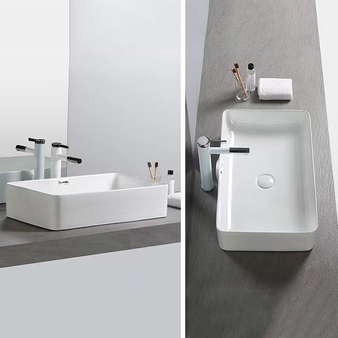 Modern Bathroom Sink Porcelain Rectangular with Pop-Up Drain and Overflow Vessel Sink Clearhalo 'Bathroom Remodel & Bathroom Fixtures' 'Bathroom Sinks & Faucet Components' 'Bathroom Sinks' 'bathroom_sink' 'Home Improvement' 'home_improvement' 'home_improvement_bathroom_sink' 1200x1200_99c14bba-bbc1-4d7f-b5af-fad8930674cf