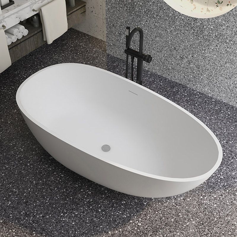 Modern Ellipse Stone Bathtub Freestand Soaking Bathtub with Drain Bath Tub Clearhalo 'Bathroom Remodel & Bathroom Fixtures' 'Bathtubs' 'Home Improvement' 'home_improvement' 'home_improvement_bathtubs' 'Showers & Bathtubs' 1200x1200_9a9d50e7-173f-4d12-a2be-ca0ca6017e0e