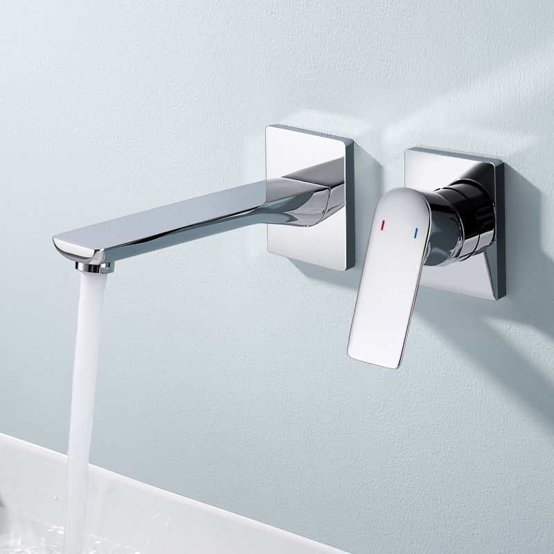 Lever Handle Wall Mounted Bathroom Faucet Modern Faucet with Hot and Cold Indication Clearhalo 'bathroom_sink_faucets' 'Conjunta de Baño y Conjunta de Grifo' 'Coronamiento de Baño y Dispositivo de Baño' 'Grifo del lavabo del baño' 'Hogar' 'home_improvement' 'home_improvement_bathroom_sink_faucets' 'Mejoras para el hogar' 1200x1200_9adae4ad-1eba-46df-9336-51e889ce4883