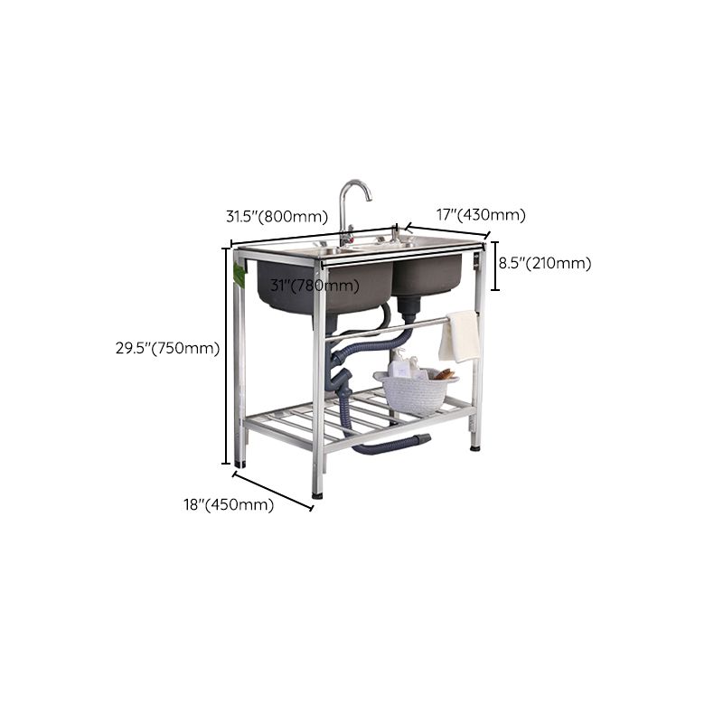 2-Bowl Sink Stainless Steel Kitchen Sink with Drain Assembly and Base Clearhalo 'Home Improvement' 'home_improvement' 'home_improvement_kitchen_sinks' 'Kitchen Remodel & Kitchen Fixtures' 'Kitchen Sinks & Faucet Components' 'Kitchen Sinks' 'kitchen_sinks' 1200x1200_9b68a3c6-4eeb-4b36-981b-9dd2577f612f