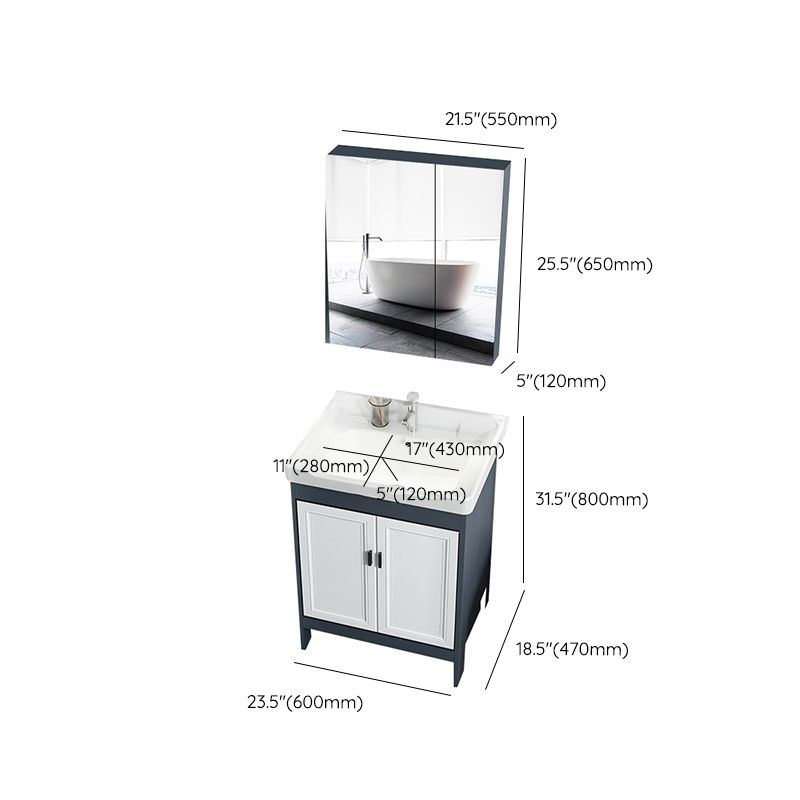 Mirror Bathroom Vanity Freestanding Rectangular Single Sink Metal Frame Vanity with Doors Clearhalo 'Bathroom Remodel & Bathroom Fixtures' 'Bathroom Vanities' 'bathroom_vanities' 'Home Improvement' 'home_improvement' 'home_improvement_bathroom_vanities' 1200x1200_9beaacb6-8cb0-452a-924a-da9e5582fea0