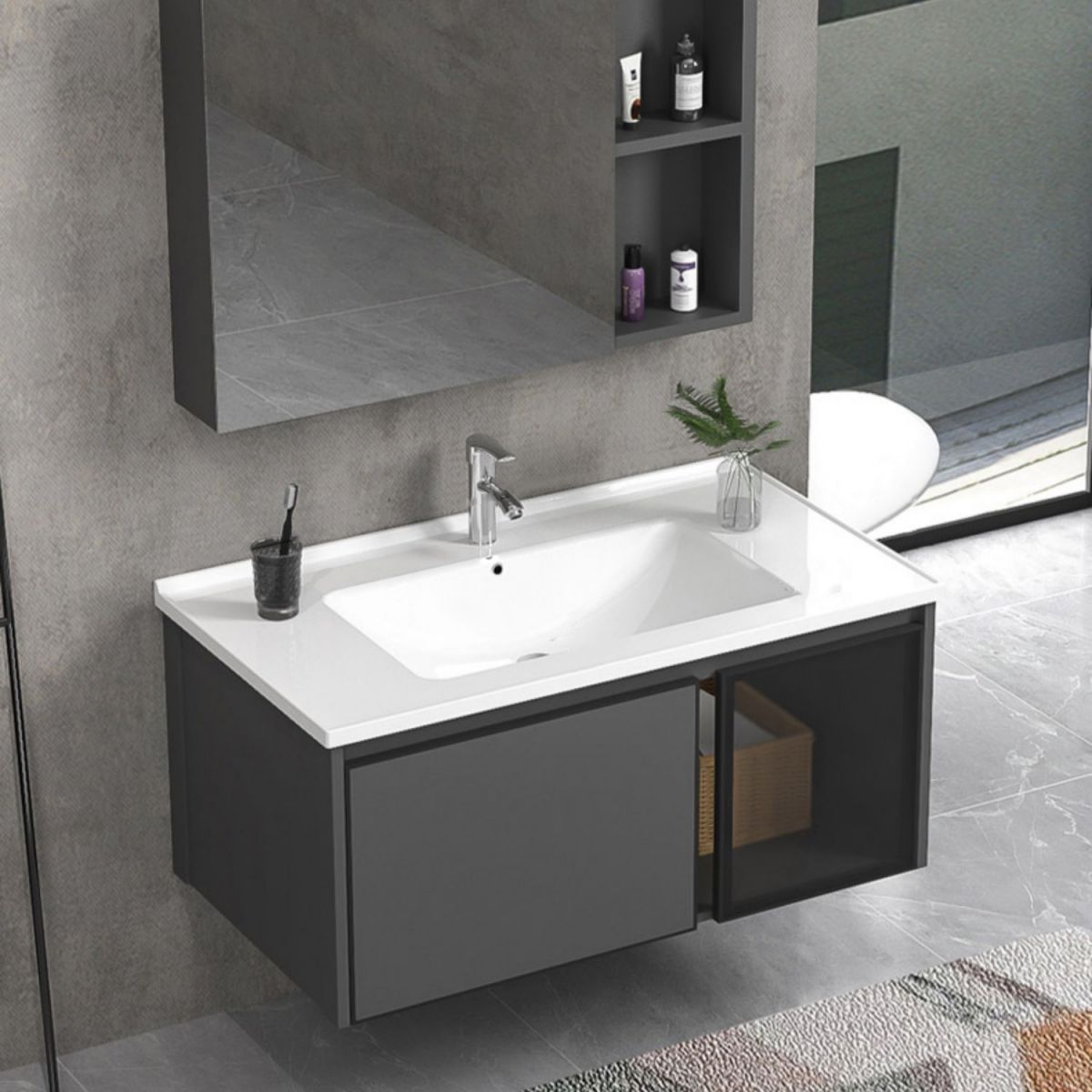 Single Sink Bathroom Vanity Wall Mount Rectangular Single Modern Vanity Set Clearhalo 'Bathroom Remodel & Bathroom Fixtures' 'Bathroom Vanities' 'bathroom_vanities' 'Home Improvement' 'home_improvement' 'home_improvement_bathroom_vanities' 1200x1200_9bf5d26a-49fc-406b-b5c3-c078b0cb871d