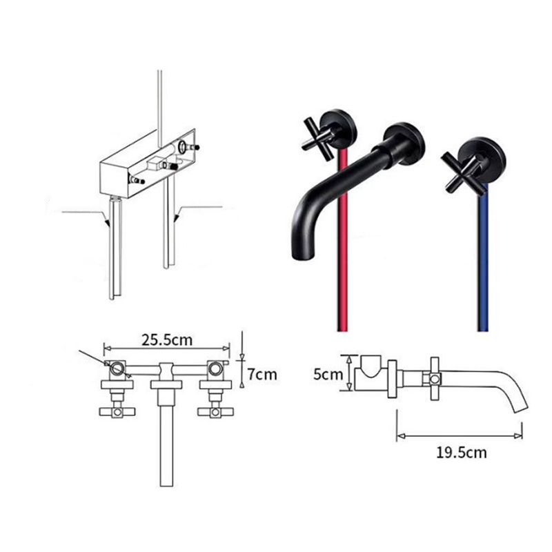 Glam Centerset Faucet Brass Cross Handles 3 Holes Wall Mounted Bathroom Faucet Clearhalo 'Bathroom Remodel & Bathroom Fixtures' 'Bathroom Sink Faucets' 'Bathroom Sinks & Faucet Components' 'bathroom_sink_faucets' 'Home Improvement' 'home_improvement' 'home_improvement_bathroom_sink_faucets' 1200x1200_9bf9728a-16a3-4d08-8789-814bb4ed3d9d