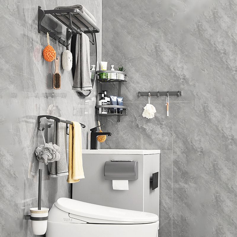 Gray 6/7-Piece Modern Bathroom Accessory Set Bath Shelf/Robe Hooks/Towel Bar Included Clearhalo 'Bathroom Hardware Sets' 'Bathroom Hardware' 'Bathroom Remodel & Bathroom Fixtures' 'bathroom_hardware_sets' 'Home Improvement' 'home_improvement' 'home_improvement_bathroom_hardware_sets' 1200x1200_9c00edde-2634-4427-bf59-f79b76a16c5c