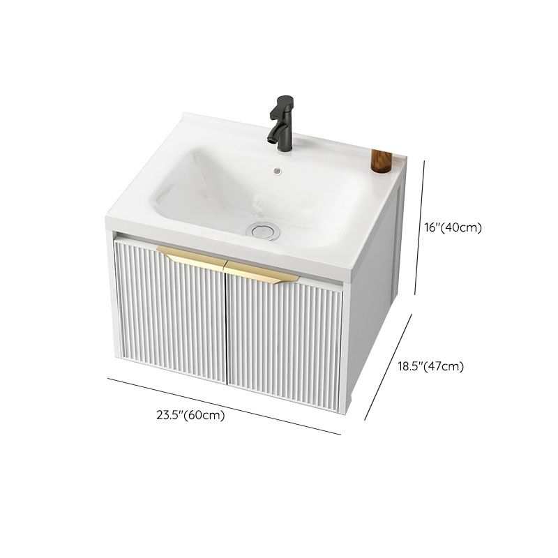 Rectangular White Vanity Single Sink Wall Mount 2 Doors Faucet Metal Frame Mirror Vanity Clearhalo 'Bathroom Remodel & Bathroom Fixtures' 'Bathroom Vanities' 'bathroom_vanities' 'Home Improvement' 'home_improvement' 'home_improvement_bathroom_vanities' 1200x1200_9c46626e-a71b-4e6a-9f56-550ede8206cd