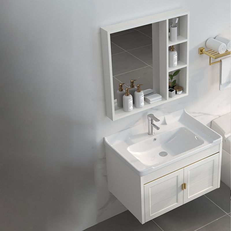 Single Sink Vanity Set Mirror Wall Mount Metal Frame Rectangle Bath Vanity with 2 Doors Clearhalo 'Bathroom Remodel & Bathroom Fixtures' 'Bathroom Vanities' 'bathroom_vanities' 'Home Improvement' 'home_improvement' 'home_improvement_bathroom_vanities' 1200x1200_9ce4ba47-b60c-4c01-912f-1d576944cb7b