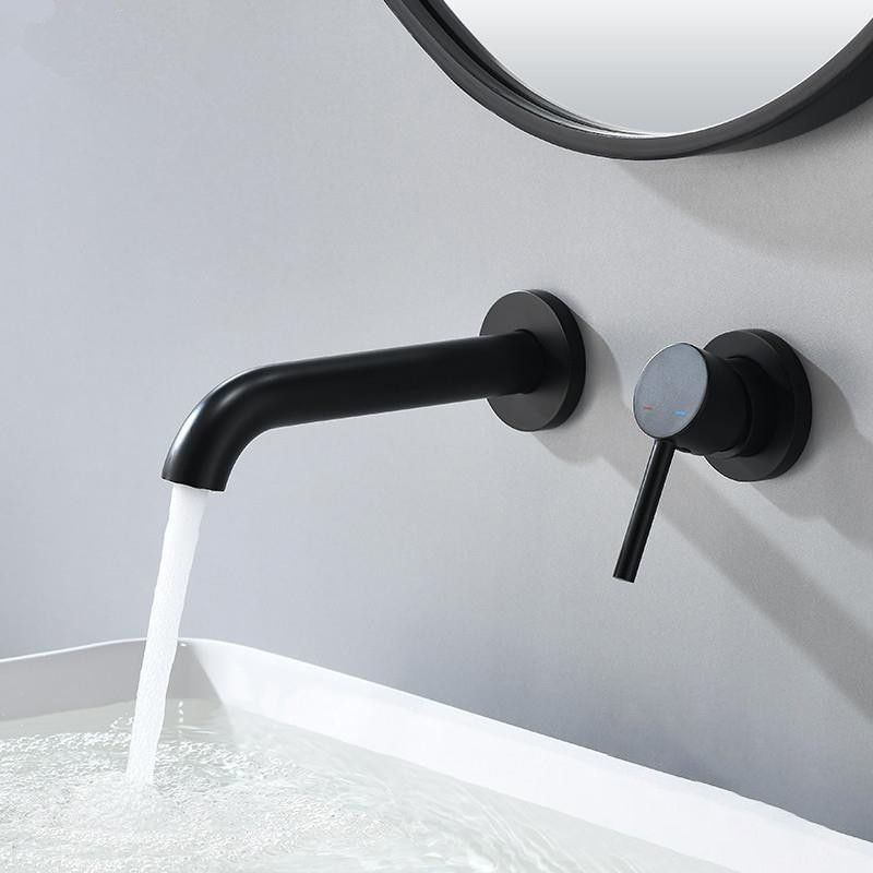 Low Arc Sink Faucet Wall Mounted 2 Holes Single Lever Handle Bathroom Sink Faucet Clearhalo 'bathroom_sink_faucets' 'Conjunta de Baño y Conjunta de Grifo' 'Coronamiento de Baño y Dispositivo de Baño' 'Grifo del lavabo del baño' 'Hogar' 'home_improvement' 'home_improvement_bathroom_sink_faucets' 'Mejoras para el hogar' 1200x1200_9d4b314f-94f4-4d7a-8f81-15673c97da41