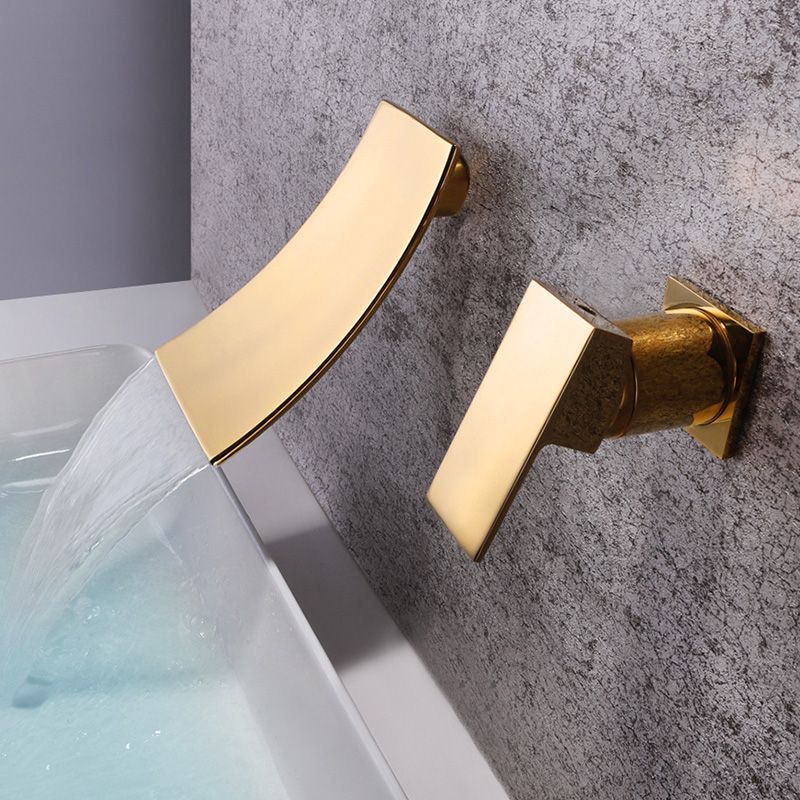 Glam Wall Mounted Bathroom Faucet Lever Handles Low Arc Solid Brass Faucet Clearhalo 'Bathroom Remodel & Bathroom Fixtures' 'Bathroom Sink Faucets' 'Bathroom Sinks & Faucet Components' 'bathroom_sink_faucets' 'Home Improvement' 'home_improvement' 'home_improvement_bathroom_sink_faucets' 1200x1200_9d7ce59b-31b3-4f07-9b0f-37375f527e83