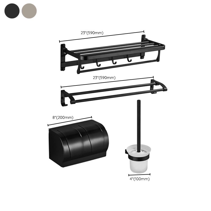 6-Piece Modern Bath Hardware Set in Aluminum Matte Black Towel Bar/Bath Shelf Clearhalo 'Bathroom Hardware Sets' 'Bathroom Hardware' 'Bathroom Remodel & Bathroom Fixtures' 'bathroom_hardware_sets' 'Home Improvement' 'home_improvement' 'home_improvement_bathroom_hardware_sets' 1200x1200_9dd4c0cb-a133-4f2f-90c5-ac3ef7203077