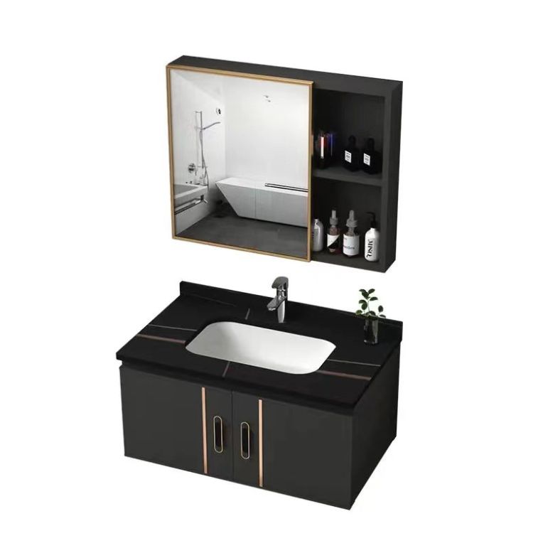 Rectangular Bathroom Vanity Modern Black Metal Frame Single Vanity Set Clearhalo 'Bathroom Remodel & Bathroom Fixtures' 'Bathroom Vanities' 'bathroom_vanities' 'Home Improvement' 'home_improvement' 'home_improvement_bathroom_vanities' 1200x1200_9e4d78a4-74fa-42ca-915c-f8e07ade45b0