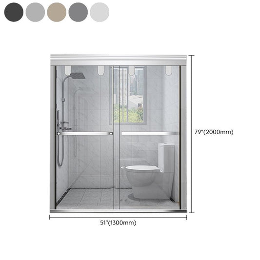 Single Sliding Semi-Frameless Shower Doors Tempered Clear Shower Door Clearhalo 'Bathroom Remodel & Bathroom Fixtures' 'Home Improvement' 'home_improvement' 'home_improvement_shower_tub_doors' 'Shower and Tub Doors' 'shower_tub_doors' 'Showers & Bathtubs' 1200x1200_9ea45465-5c4f-45f7-99a9-98d0f3aea9a3