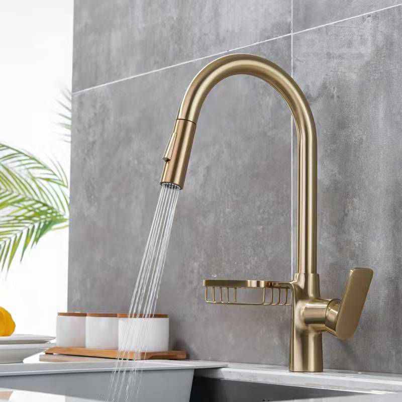 Contemporary Faucet Stainless Steel Single Handle High Arc Retractable Faucet for Kitchen Clearhalo 'Home Improvement' 'home_improvement' 'home_improvement_kitchen_faucets' 'Kitchen Faucets' 'Kitchen Remodel & Kitchen Fixtures' 'Kitchen Sinks & Faucet Components' 'kitchen_faucets' 1200x1200_9ec3c011-82b2-4a25-9e36-aa0f94a2128a
