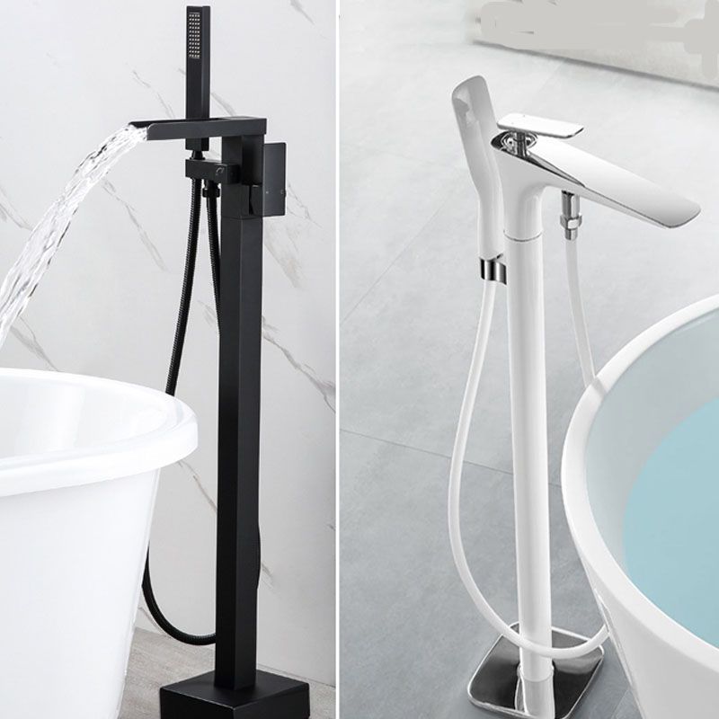 Modern Freestanding Tub Filler with Hand Shower Floor Mounted Bathroom Faucet Clearhalo 'Bathroom Remodel & Bathroom Fixtures' 'Bathtub Faucets' 'bathtub_faucets' 'Home Improvement' 'home_improvement' 'home_improvement_bathtub_faucets' 1200x1200_9ee38981-e6b9-4ee1-9baa-a9b33bc091f7