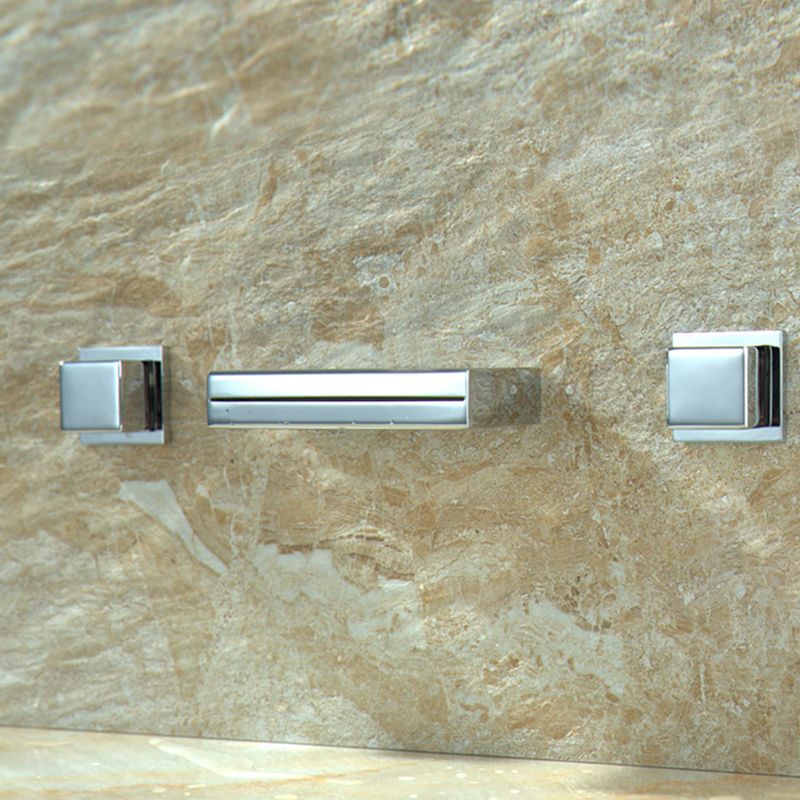 Square 3 Hole Bathroom Faucet 2-Handle Wall Mounted Bathroom Faucet with LED Lighting Clearhalo 'bathroom_sink_faucets' 'Conjunta de Baño y Conjunta de Grifo' 'Coronamiento de Baño y Dispositivo de Baño' 'Grifo del lavabo del baño' 'Hogar' 'home_improvement' 'home_improvement_bathroom_sink_faucets' 'Mejoras para el hogar' 1200x1200_9ee59ce4-dd27-44ab-adc6-1ae8877560ae