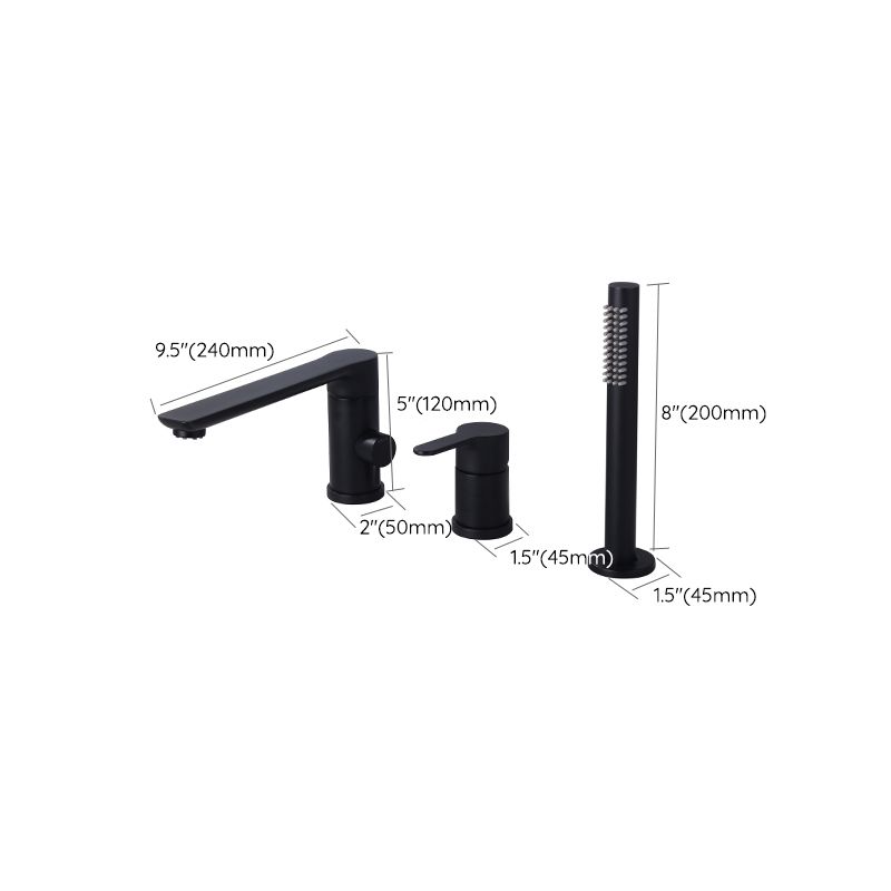 Modern Deck Mounted Metal Freestanding Tub Filler Low Arc Freestanding Faucet in Black Clearhalo 'Bathroom Remodel & Bathroom Fixtures' 'Bathtub Faucets' 'bathtub_faucets' 'Home Improvement' 'home_improvement' 'home_improvement_bathtub_faucets' 1200x1200_9ef943b3-4cf4-4f65-99da-6024ba1d4eea