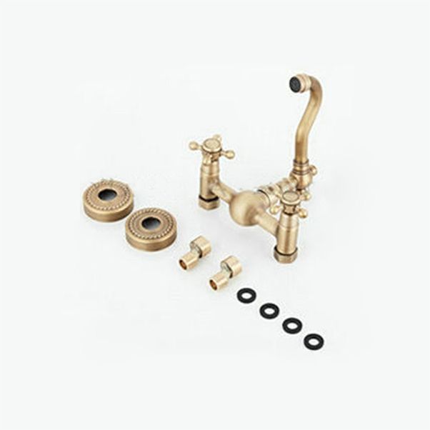 Industrial Wall Mounted Bathroom Faucet Cross Handles Lavatory Faucet Clearhalo 'bathroom_sink_faucets' 'Conjuntos de Torneiras de Lavatório e Banheiro' 'home_improvement' 'home_improvement_bathroom_sink_faucets' 'Mobiliário Doméstico' 'Página inicial' 'Renovação e equipamento de casa de banho' 'Torneira para lavatório de banheiro' 1200x1200_9f3b3493-687a-4e98-8a33-810effc0ca13