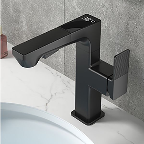 Modern Lever Handles Sink Faucet With Digital Display Square Brass Bathroom Sink Faucet Clearhalo 'Bathroom Remodel & Bathroom Fixtures' 'Bathroom Sink Faucets' 'Bathroom Sinks & Faucet Components' 'bathroom_sink_faucets' 'Home Improvement' 'home_improvement' 'home_improvement_bathroom_sink_faucets' 1200x1200_a012b040-1055-477a-b944-964423207946