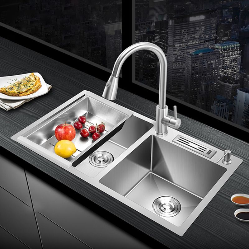 Contemporary Style Kitchen Sink Stainless Steel Double Basin Drop-In Kitchen Sink Clearhalo 'Home Improvement' 'home_improvement' 'home_improvement_kitchen_sinks' 'Kitchen Remodel & Kitchen Fixtures' 'Kitchen Sinks & Faucet Components' 'Kitchen Sinks' 'kitchen_sinks' 1200x1200_a015c4fd-578b-413a-bdce-339e4b857721
