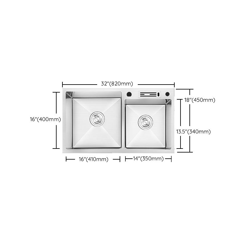 Contemporary Style Kitchen Sink Stainless Steel 2 Holes Kitchen Double Sink Clearhalo 'Home Improvement' 'home_improvement' 'home_improvement_kitchen_sinks' 'Kitchen Remodel & Kitchen Fixtures' 'Kitchen Sinks & Faucet Components' 'Kitchen Sinks' 'kitchen_sinks' 1200x1200_a074afeb-e76c-4e49-b910-f9a79aebec15