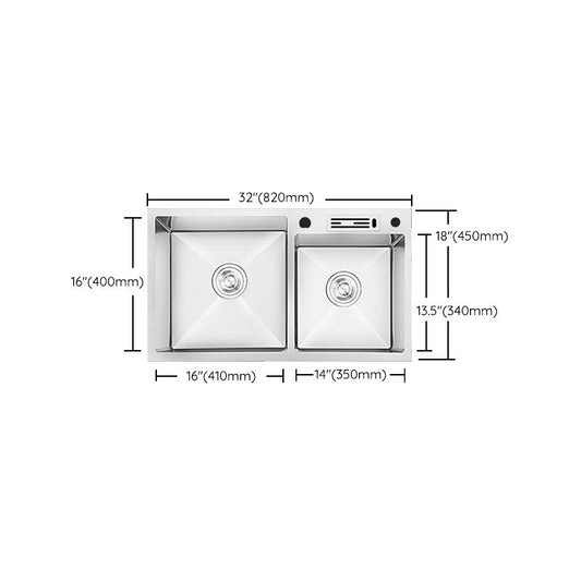 Contemporary Style Kitchen Sink Stainless Steel 2 Holes Kitchen Double Sink Clearhalo 'Home Improvement' 'home_improvement' 'home_improvement_kitchen_sinks' 'Kitchen Remodel & Kitchen Fixtures' 'Kitchen Sinks & Faucet Components' 'Kitchen Sinks' 'kitchen_sinks' 1200x1200_a074afeb-e76c-4e49-b910-f9a79aebec15