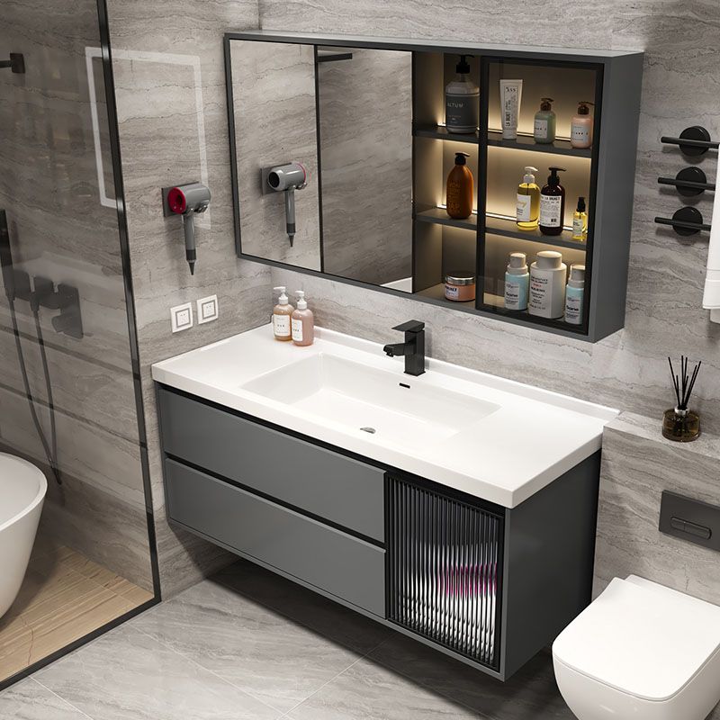 Modern Metal Grey Wall Mount Bathroom Sink Vanity with Mirror Clearhalo 'Bathroom Remodel & Bathroom Fixtures' 'Bathroom Vanities' 'bathroom_vanities' 'Home Improvement' 'home_improvement' 'home_improvement_bathroom_vanities' 1200x1200_a0a52313-a923-43cb-a75a-1e65eb9a9603