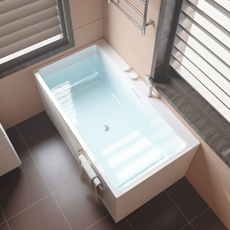 Acrylic Rectangular Back to Wall Bath Tub Freestanding Bathtub with Center Drain Clearhalo 'Bathroom Remodel & Bathroom Fixtures' 'Bathtubs' 'Home Improvement' 'home_improvement' 'home_improvement_bathtubs' 'Showers & Bathtubs' 1200x1200_a112a6fb-22a6-4265-8409-2bdc434ad189