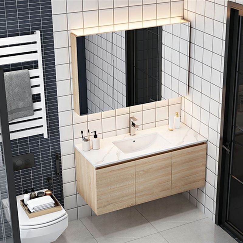 Wall-Mounted Modern Light Wood Single-Sink Open Console with Sink Set Clearhalo 'Bathroom Remodel & Bathroom Fixtures' 'Bathroom Vanities' 'bathroom_vanities' 'Home Improvement' 'home_improvement' 'home_improvement_bathroom_vanities' 1200x1200_a12605b0-e28e-494f-bc12-eedd962ee4db