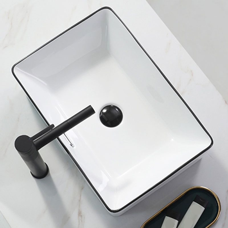 Bathroom Sink Ceramic Black Edging Anti-spill Rectangular Rod Single Handle Faucet Sink Clearhalo 'Bathroom Remodel & Bathroom Fixtures' 'Bathroom Sinks & Faucet Components' 'Bathroom Sinks' 'bathroom_sink' 'Home Improvement' 'home_improvement' 'home_improvement_bathroom_sink' 1200x1200_a180699c-5dcf-4d6b-927d-401eb828717d