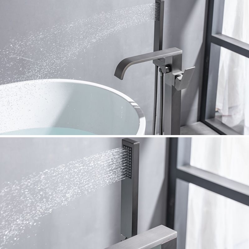 Floor Mounted Metal Freestanding Tub Filler Swivel Freestanding Faucet with Spray Gun Clearhalo 'Bathroom Remodel & Bathroom Fixtures' 'Bathtub Faucets' 'bathtub_faucets' 'Home Improvement' 'home_improvement' 'home_improvement_bathtub_faucets' 1200x1200_a203e9b0-9506-4b15-bdad-80c37a958b2b