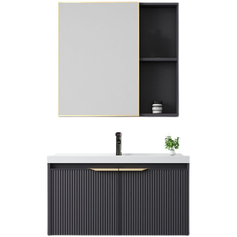 Glam Bath Vanity Single Sink Wall Mounted Metal Frame 2 Doors Mirror Grey Vanity Clearhalo 'Bathroom Remodel & Bathroom Fixtures' 'Bathroom Vanities' 'bathroom_vanities' 'Home Improvement' 'home_improvement' 'home_improvement_bathroom_vanities' 1200x1200_a25b02cb-ec3c-44b5-98db-16deb00ee693