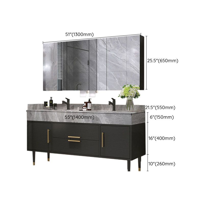 Drawers Bathroom Vanity Double Sink 2 Doors Freestanding Rectangle Vanity with Mirror Clearhalo 'Bathroom Remodel & Bathroom Fixtures' 'Bathroom Vanities' 'bathroom_vanities' 'Home Improvement' 'home_improvement' 'home_improvement_bathroom_vanities' 1200x1200_a283ca23-b653-42ed-9b50-b9157f5da9db