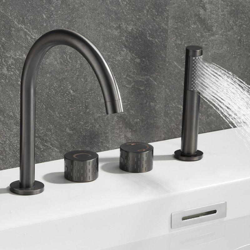 Deck Mounted Copper Roman Tub Faucet Low Arc 3 Handles Roman Tub Faucet Set Clearhalo 'Bathroom Remodel & Bathroom Fixtures' 'Bathtub Faucets' 'bathtub_faucets' 'Home Improvement' 'home_improvement' 'home_improvement_bathtub_faucets' 1200x1200_a29d1fcf-5cd4-4072-afe0-8d82e33849c6