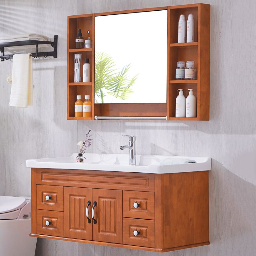 Mid Century Modern Sink Vanity Wood Wall Mount Bathroom Vanity with Mirror Clearhalo 'Bathroom Remodel & Bathroom Fixtures' 'Bathroom Vanities' 'bathroom_vanities' 'Home Improvement' 'home_improvement' 'home_improvement_bathroom_vanities' 1200x1200_a2beae68-5565-456f-aaa0-b234b297cc2e