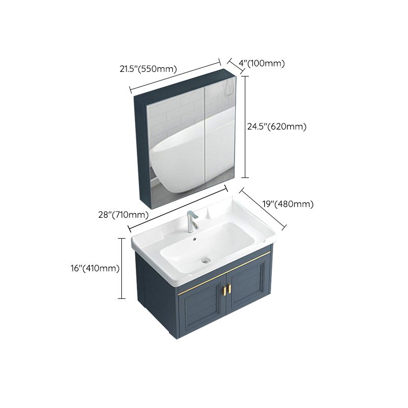 Blue Rectangle Vanity Set Metal Frame Wall-Mounted 2 Doors Mirror Single Sink Bath Vanity Clearhalo 'Bathroom Remodel & Bathroom Fixtures' 'Bathroom Vanities' 'bathroom_vanities' 'Home Improvement' 'home_improvement' 'home_improvement_bathroom_vanities' 1200x1200_a2e97149-dc27-4b9e-8f0c-75a5ba35e454