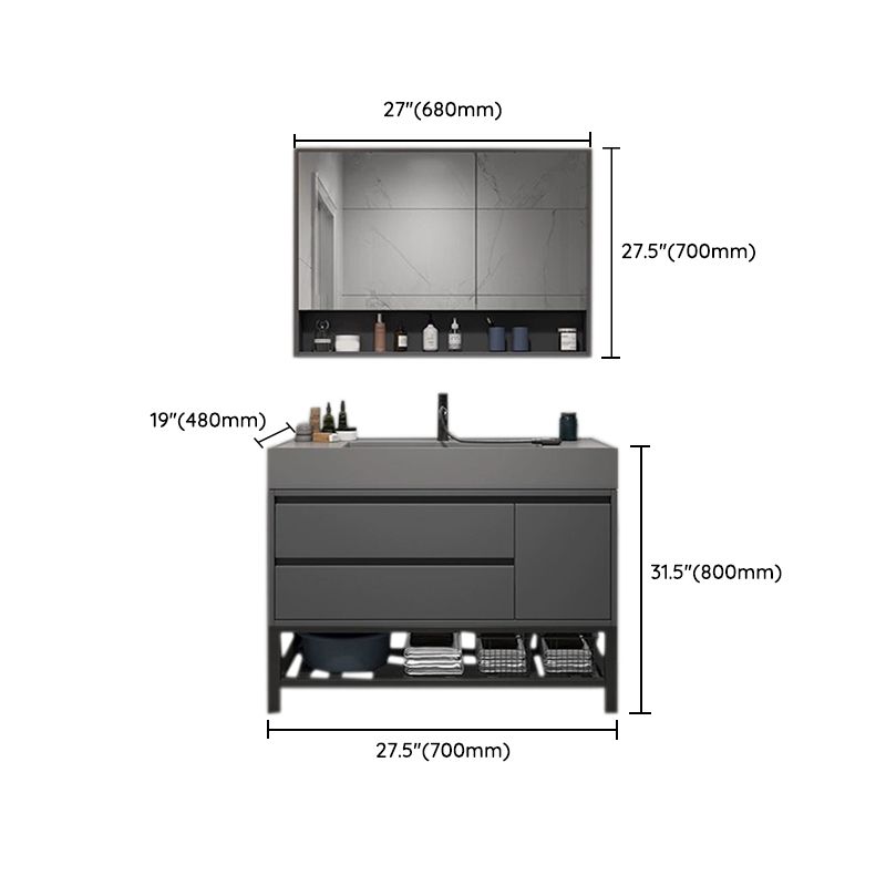 2 Drawers Bathroom Vanity Single Sink Wood Frame Mirror Soft Close Door in Grey Clearhalo 'Bathroom Remodel & Bathroom Fixtures' 'Bathroom Vanities' 'bathroom_vanities' 'Home Improvement' 'home_improvement' 'home_improvement_bathroom_vanities' 1200x1200_a2fe28c5-5941-4a7b-9cdd-d30809e2bc99