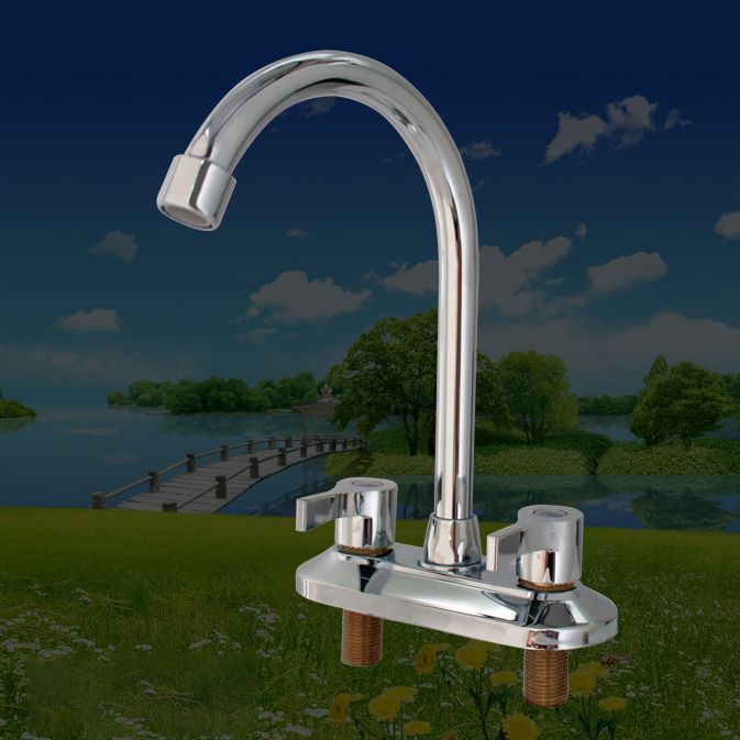 Modern Kitchen Sink Faucet Brass Double Knob Handle Gooseneck Bar Prep Kitchen Faucet Clearhalo 'Home Improvement' 'home_improvement' 'home_improvement_kitchen_faucets' 'Kitchen Faucets' 'Kitchen Remodel & Kitchen Fixtures' 'Kitchen Sinks & Faucet Components' 'kitchen_faucets' 1200x1200_a30afd02-e471-4668-a9c9-5af96fd7a827