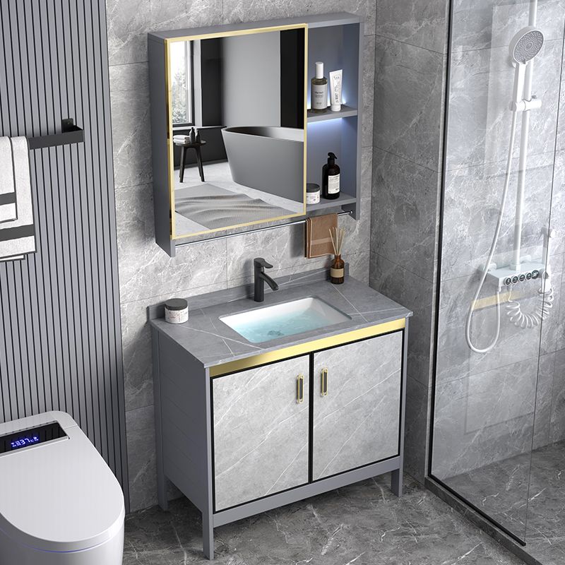 Metal Frame Vanity Grey Single Sink Rectangular Freestanding Mirror Vanity with Doors Clearhalo 'Bathroom Remodel & Bathroom Fixtures' 'Bathroom Vanities' 'bathroom_vanities' 'Home Improvement' 'home_improvement' 'home_improvement_bathroom_vanities' 1200x1200_a323259f-783b-4ada-9b66-d50f5c4269a9