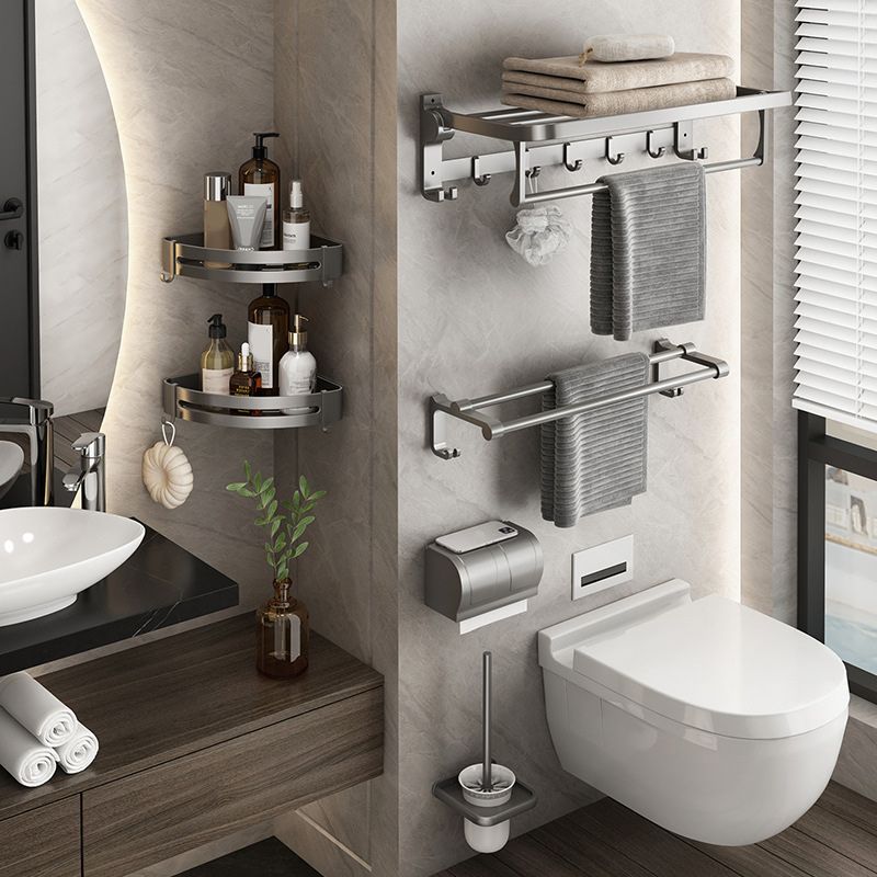 Contemporary Gray Bathroom Hardware Set Bath Shelf/Towel Bar Included Bathroom Set Clearhalo 'Bathroom Hardware Sets' 'Bathroom Hardware' 'Bathroom Remodel & Bathroom Fixtures' 'bathroom_hardware_sets' 'Home Improvement' 'home_improvement' 'home_improvement_bathroom_hardware_sets' 1200x1200_a40ef950-347d-4716-ad91-762d8561280f