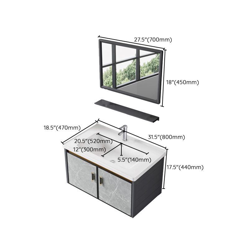 Single Sink Vanity Rectangular Modern Wall Mount Mirror Bathroom Vanity with 2 Doors Clearhalo 'Bathroom Remodel & Bathroom Fixtures' 'Bathroom Vanities' 'bathroom_vanities' 'Home Improvement' 'home_improvement' 'home_improvement_bathroom_vanities' 1200x1200_a41f225d-65a5-464b-b773-eca1fd1ff9cb