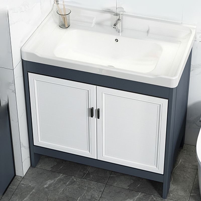 Mirror Bathroom Vanity Freestanding Rectangular Single Sink Metal Frame Vanity with Doors Clearhalo 'Bathroom Remodel & Bathroom Fixtures' 'Bathroom Vanities' 'bathroom_vanities' 'Home Improvement' 'home_improvement' 'home_improvement_bathroom_vanities' 1200x1200_a422614e-0440-42f6-95cc-e2cec4194a37