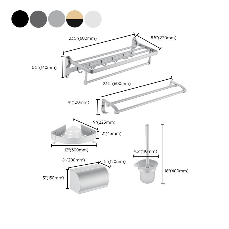 6-Piece Contemporary Bath Hardware Set Bath Shelf/Towel Bar Paper Holder Included Clearhalo 'Bathroom Hardware Sets' 'Bathroom Hardware' 'Bathroom Remodel & Bathroom Fixtures' 'bathroom_hardware_sets' 'Home Improvement' 'home_improvement' 'home_improvement_bathroom_hardware_sets' 1200x1200_a4aec01d-08cf-4d15-ba4f-6fd0fec92761